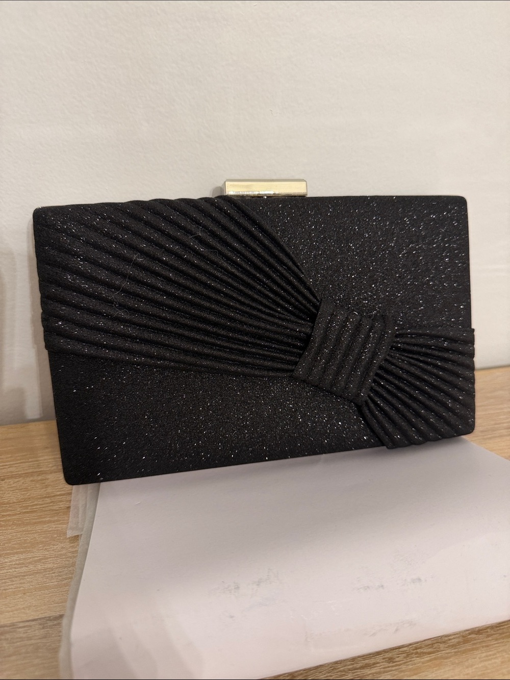 Elegant Black Glitter Bow Clutch - Women Bags